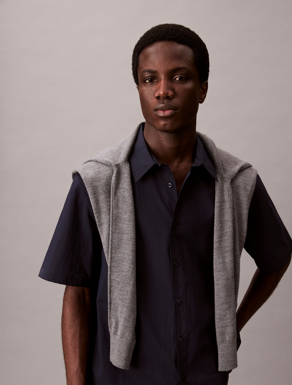 Cotton Nyon Relaxed Shirt, Night Sky, hi-res