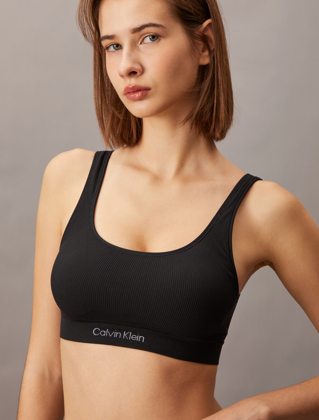 Seamless Rib Knit Lightly Lined Bralette, Black, hi-res