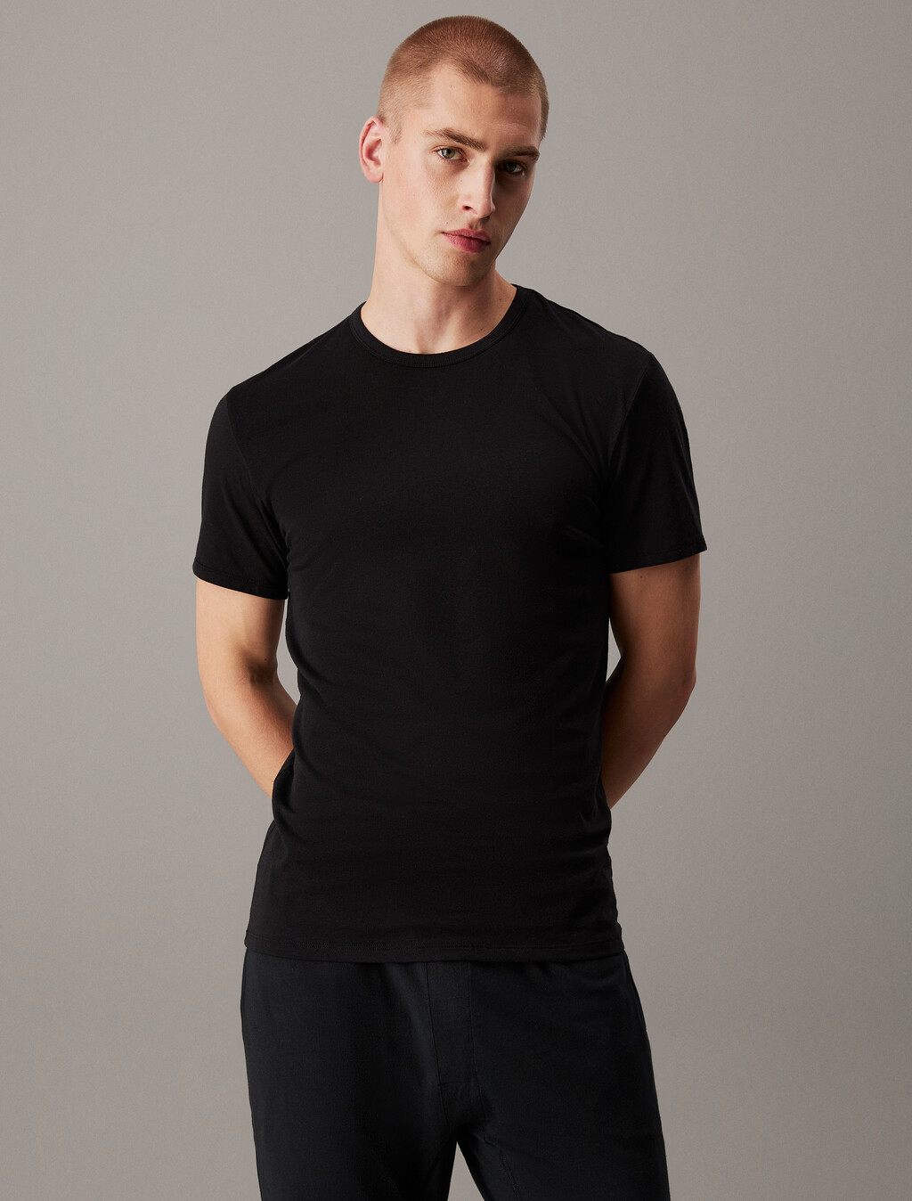 3 Pack Cotton Stretch Crewneck Tees, BLACK/GREY HEATHER/WHITE, hi-res