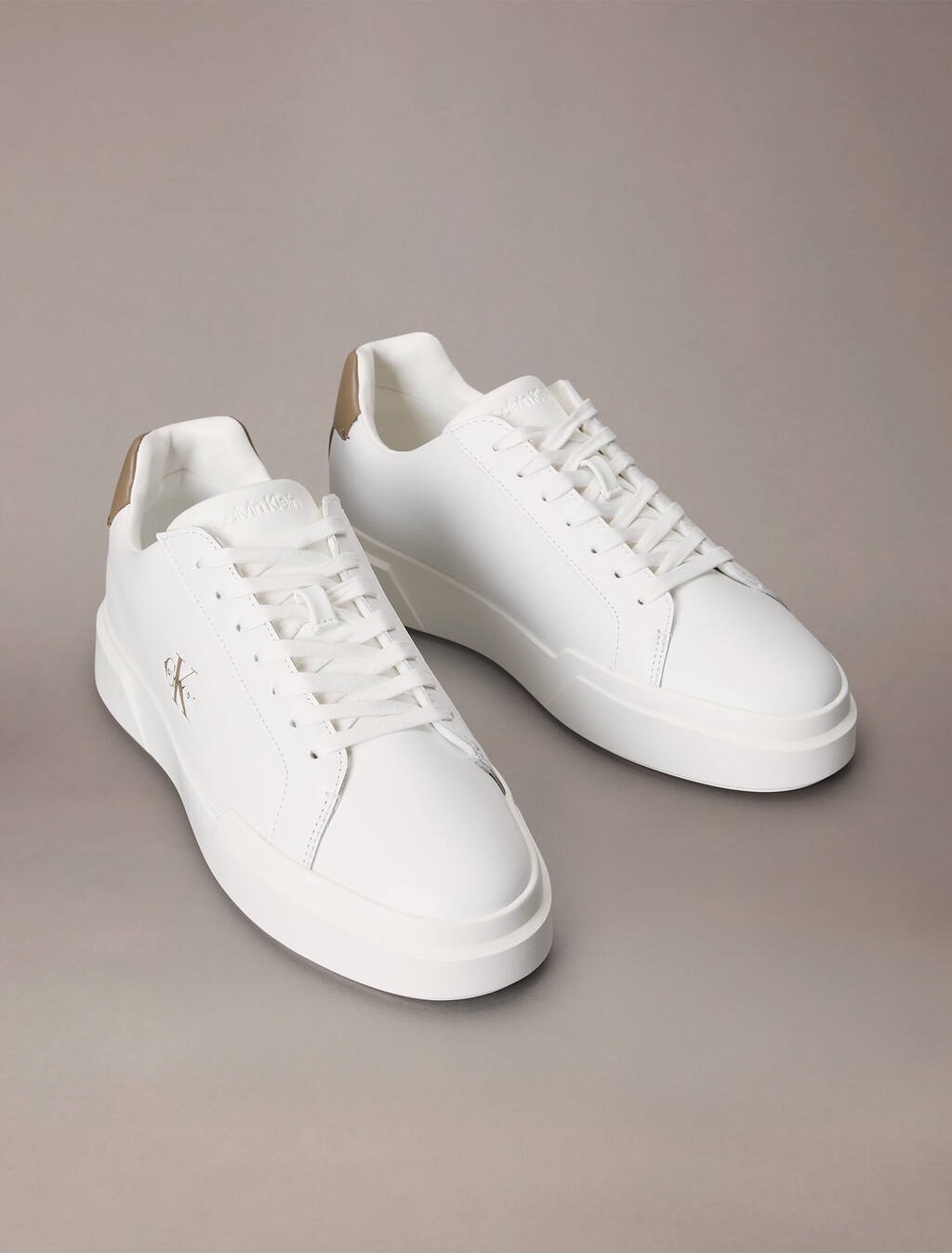 Leather Durable Traction NYC Trainers, Bright White/Desert Taupe, hi-res