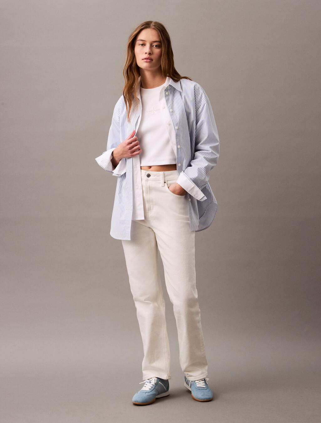 Slim Cropped Monogram T-shirt, Brilliant White, hi-res