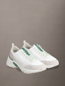 Suede and Nylon Runner Trainers, Bright White/Galapagos Green, hi-res
