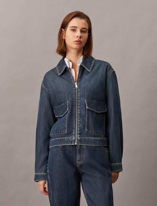 Oversized Zip Up Denim Jacket