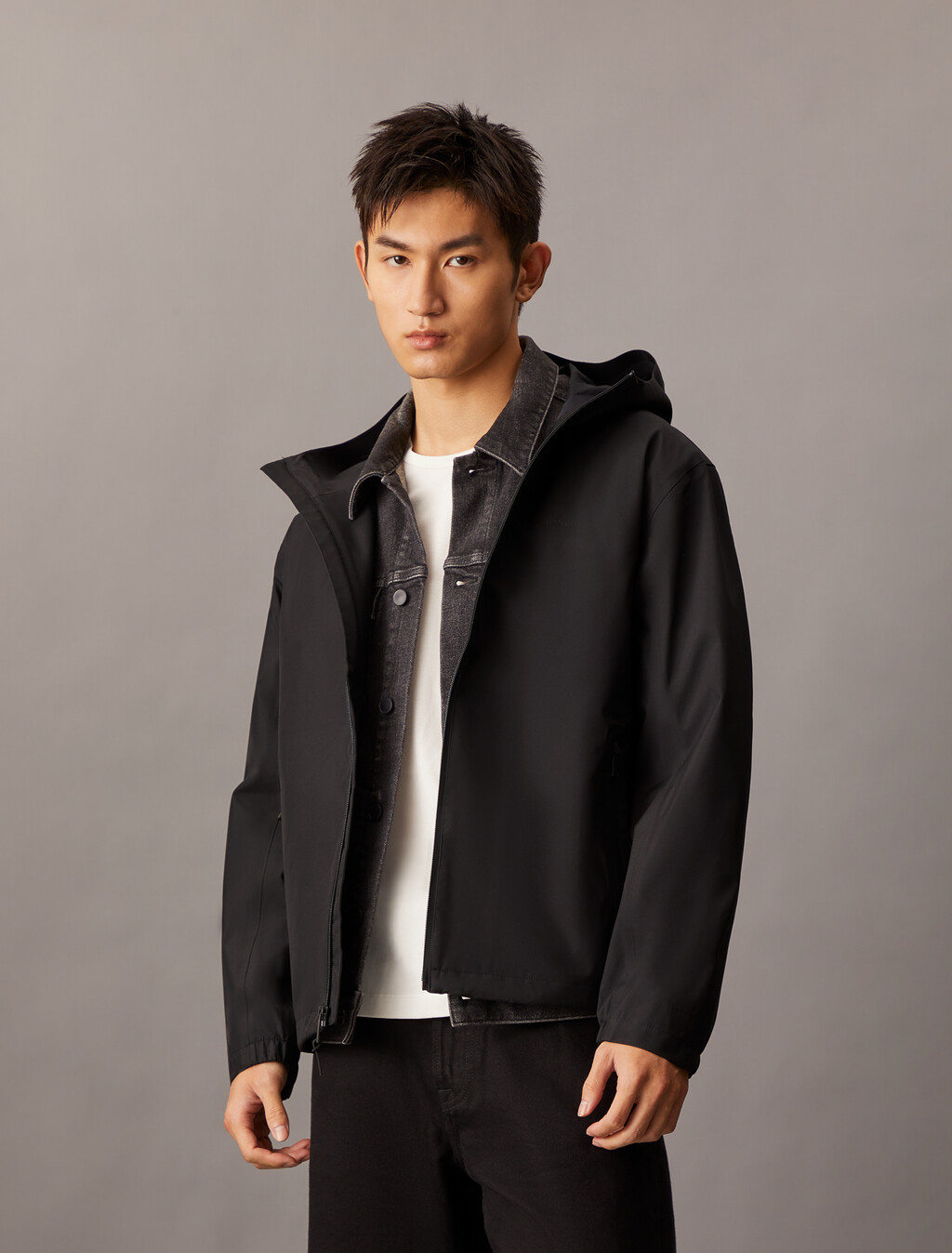 Water Resistant Unlined Rain Jacket, Black Beauty, hi-res