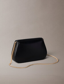 Curved Wallet with Chain Strap, Black, hi-res