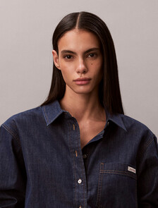 Cropped Denim Dad Shirt, CHESAPEAKE BAY, hi-res