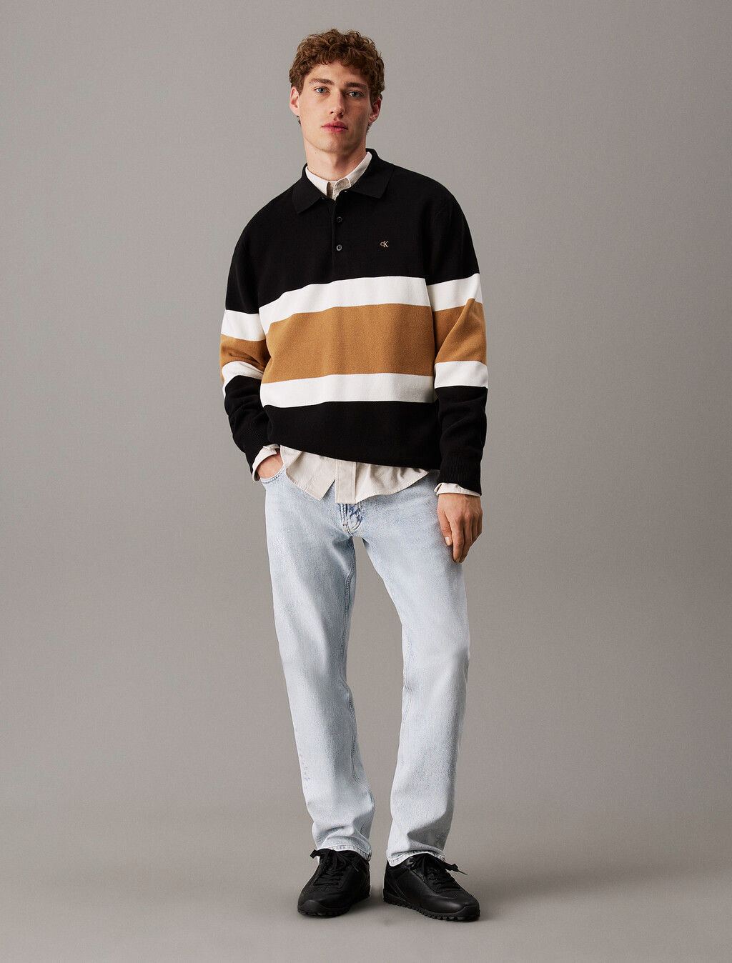 Color Block Stripe Milano Polo, Black, hi-res