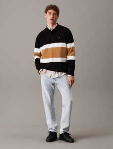 Color Block Stripe Milano Polo, Black, hi-res