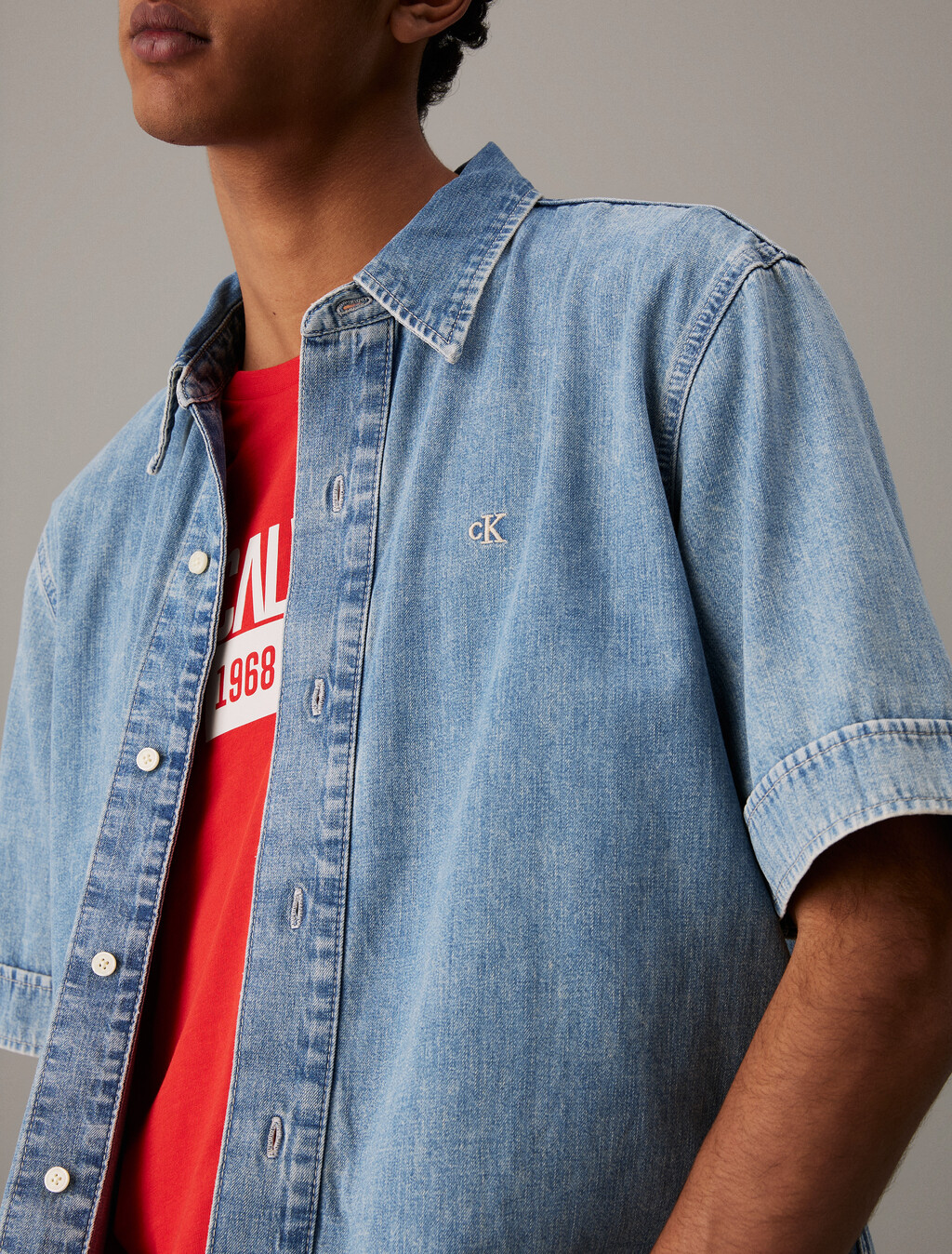 Relaxed Denim Short Sleeve Shirt, FONTAINE 76, hi-res