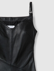 Leather Sleeveless Midi Dress, Black, hi-res