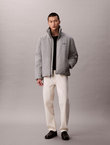 Melange Ribbed Neck Puffer Jacket, Heather Grey, hi-res