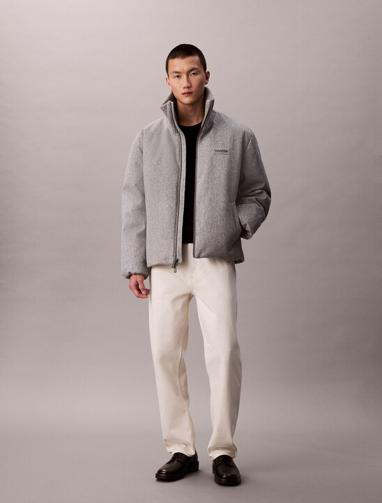 Melange Ribbed Neck Puffer Jacket