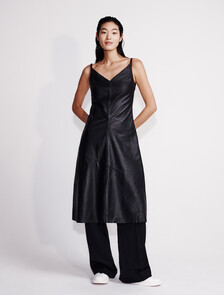 Leather Sleeveless Midi Dress, Black, hi-res
