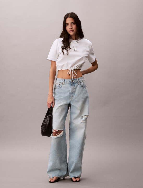 Cropped Tie Waist Logo T-shirt