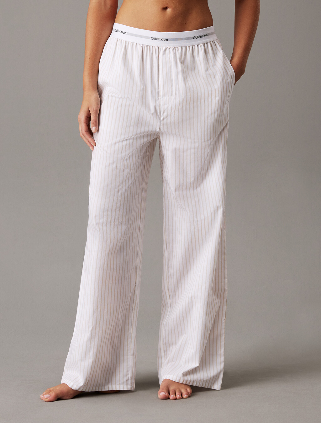 Cotton Poplin Logo Waistband Pant, STEADY STRIPE PELICAN, hi-res