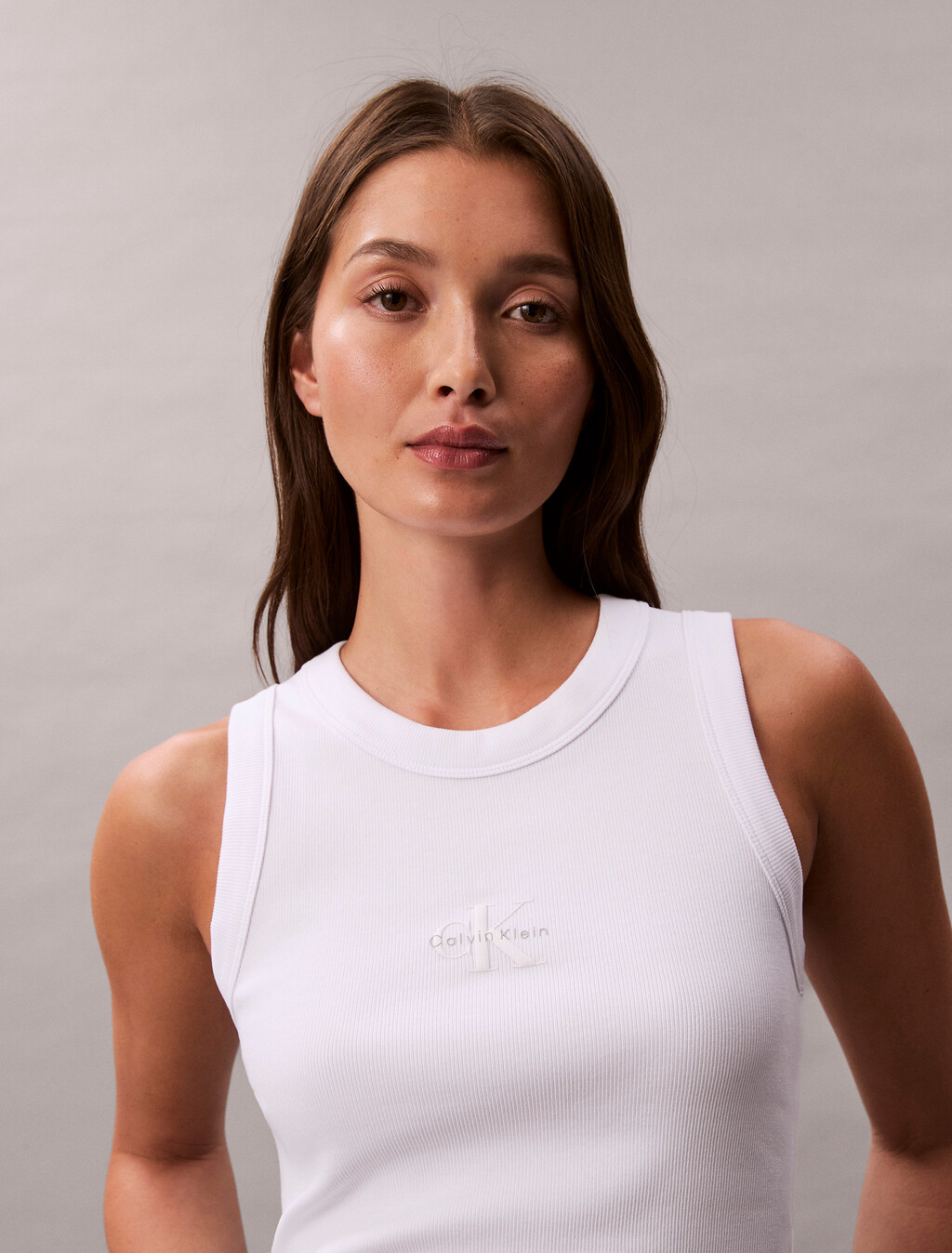 Monogram Rib Knit Tank Top, Brilliant White, hi-res