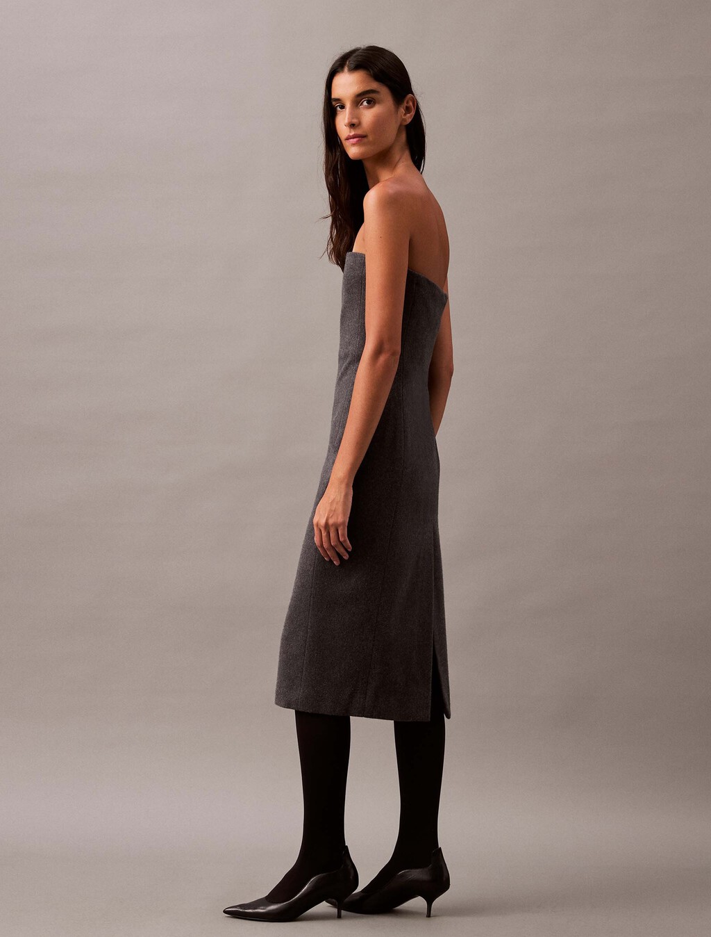 Brushed Wool Blend Strapless Dress, Charcoal Melange crbn, hi-res