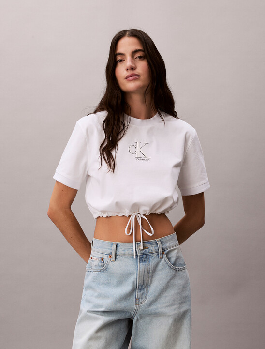 Cropped Tie Waist Logo T-shirt