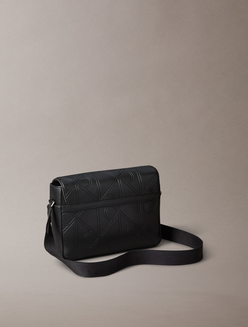 Embossed CK Emblem Messenger Bag, Black, hi-res