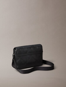 Embossed CK Emblem Messenger Bag, Black, hi-res
