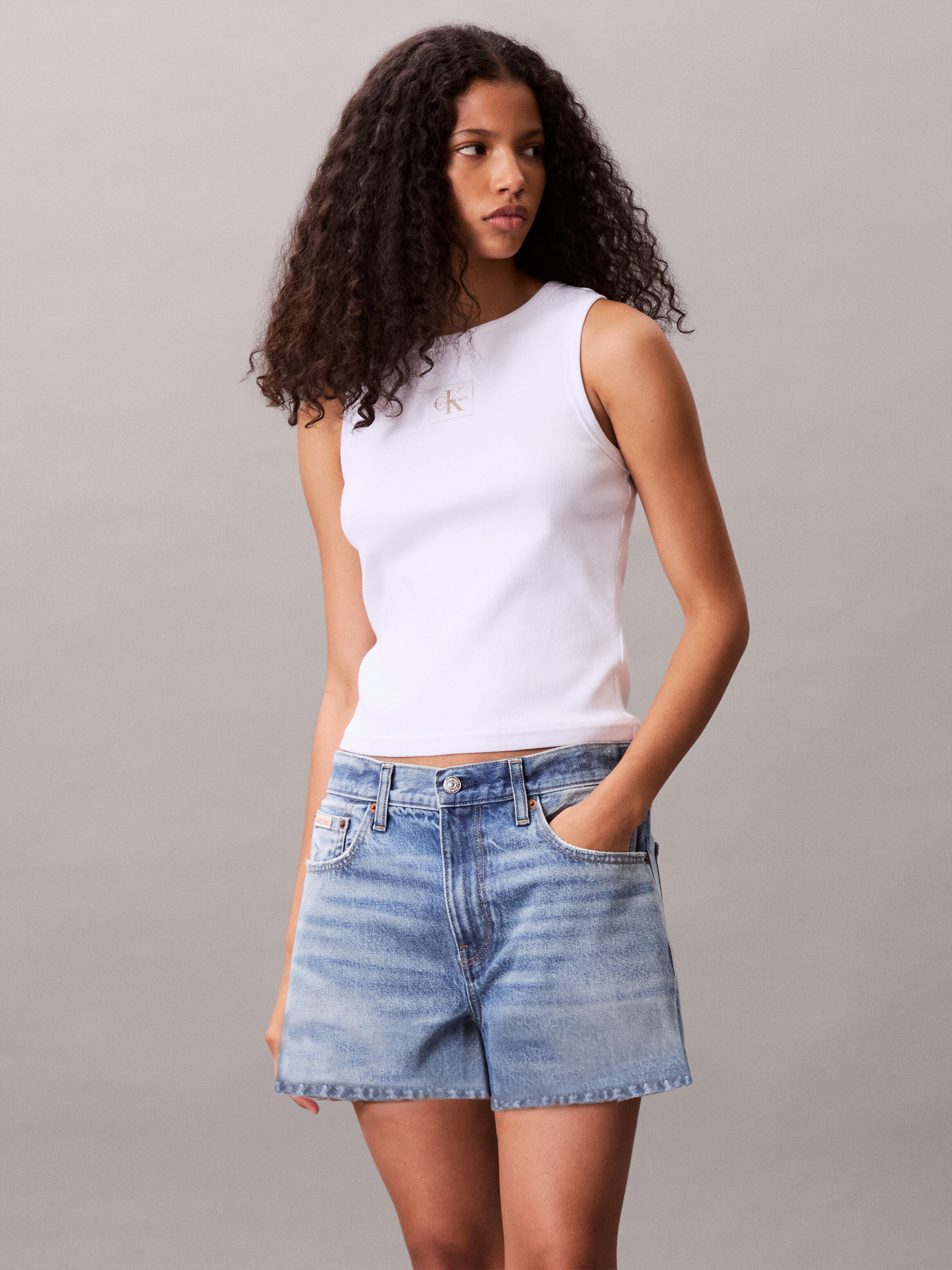 Cotton Stretch Rib Tank Top | white | Calvin Klein Singapore