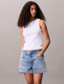 Cotton Stretch Rib Tank Top, Brilliant White, hi-res