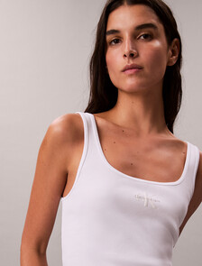 Monogram Scoop Neck Rib Knit Tank Top, Bright White, hi-res