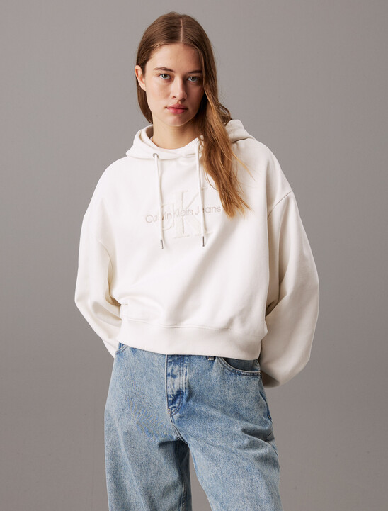 Cropped Chenille Monogram Hoodie