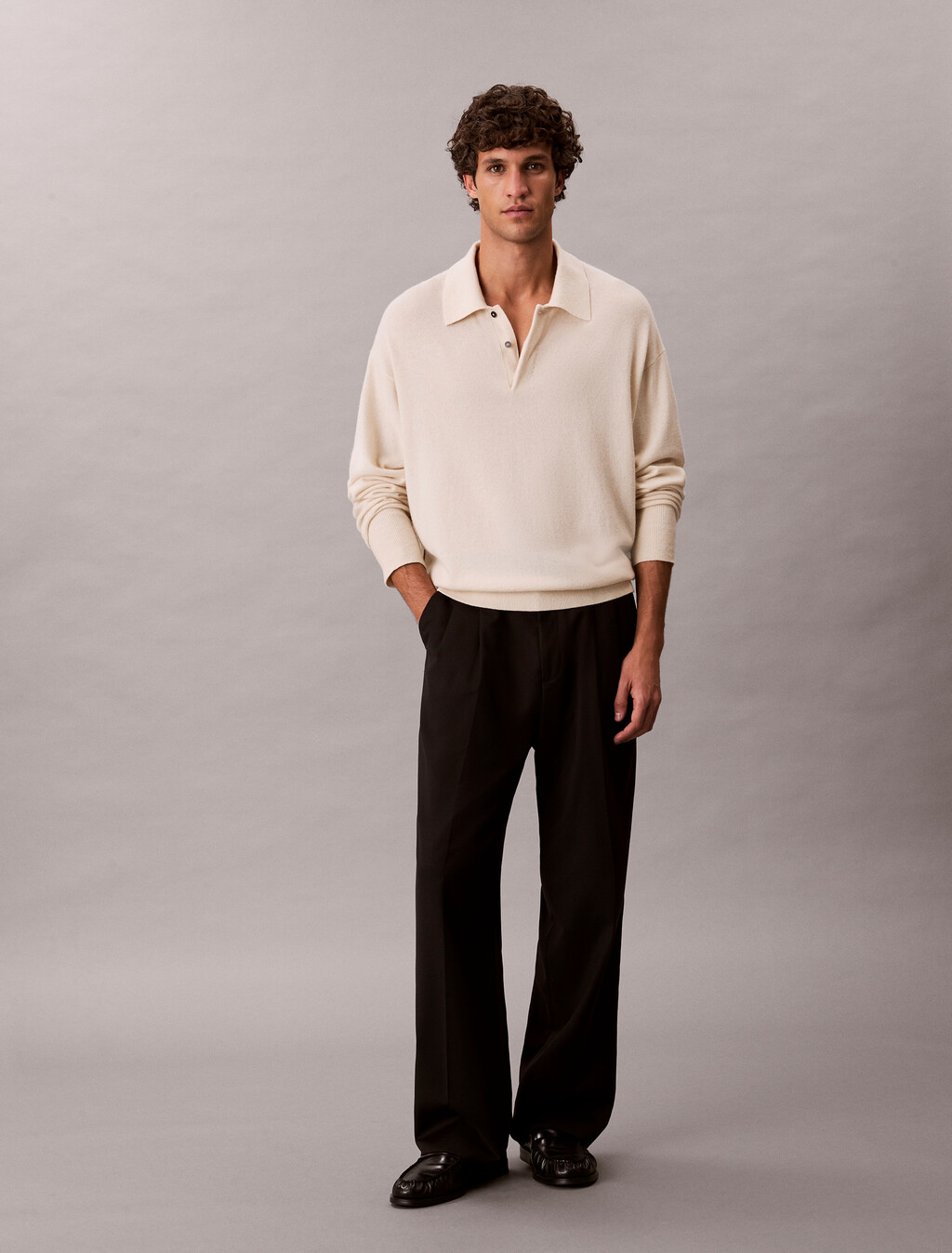 Cashmere Polo Jumper, Baby's Breath, hi-res