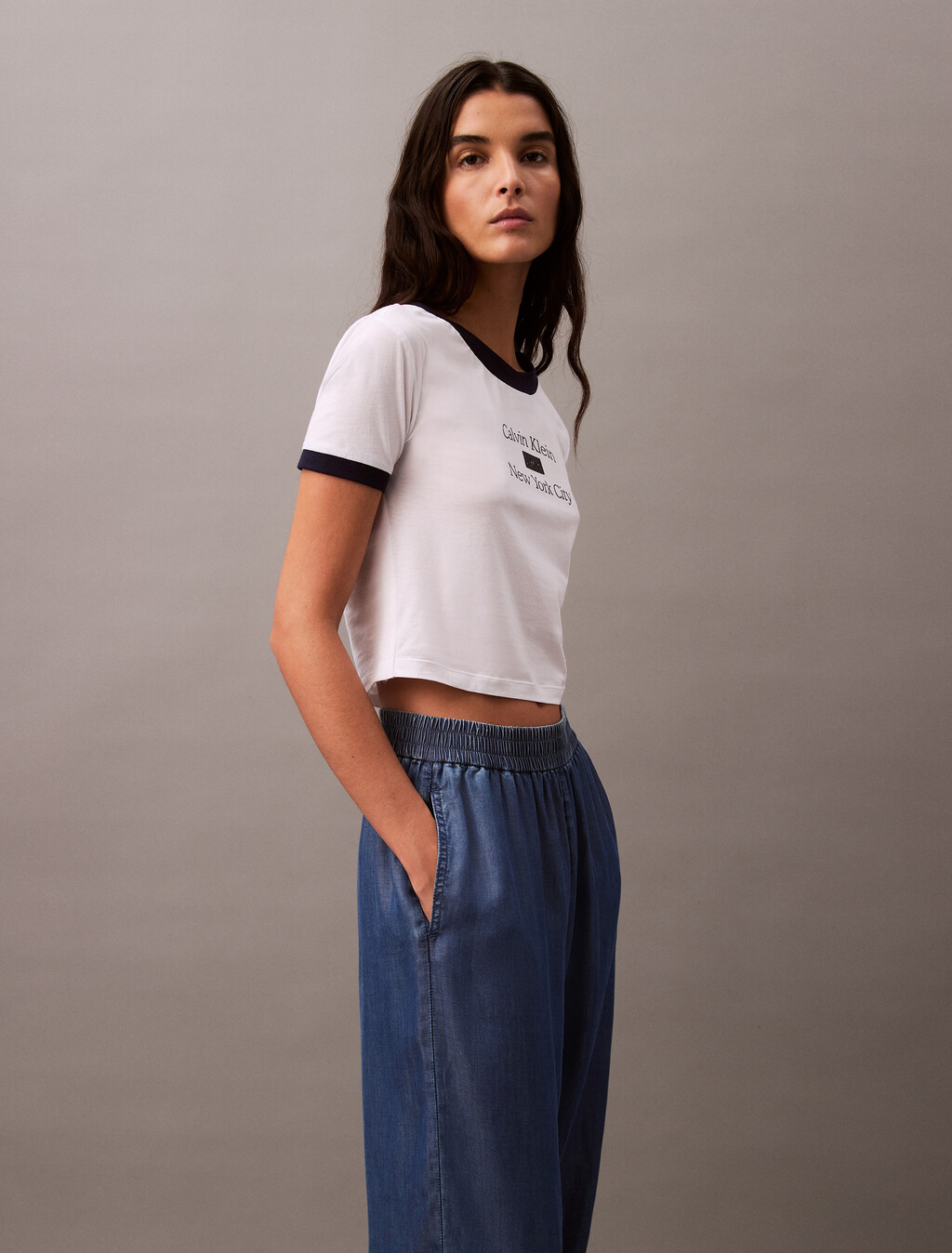 Cropped Logo Ringer T-shirt, Brilliant White_Baritone Blue, hi-res