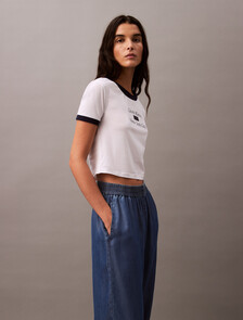 Cropped Logo Ringer T-shirt, Brilliant White_Baritone Blue, hi-res