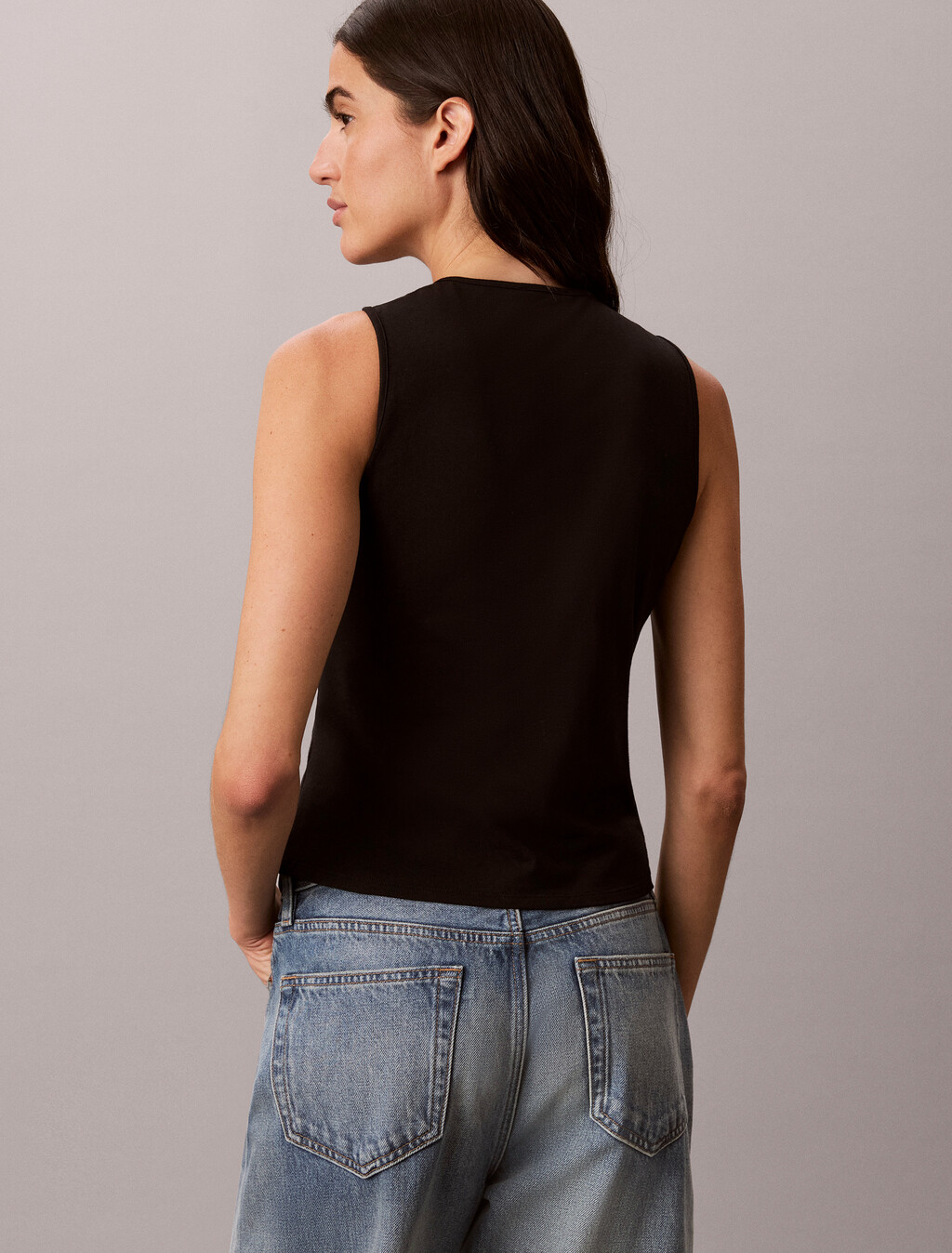 Cotton Stretch Sensual Tank Top, Black, hi-res