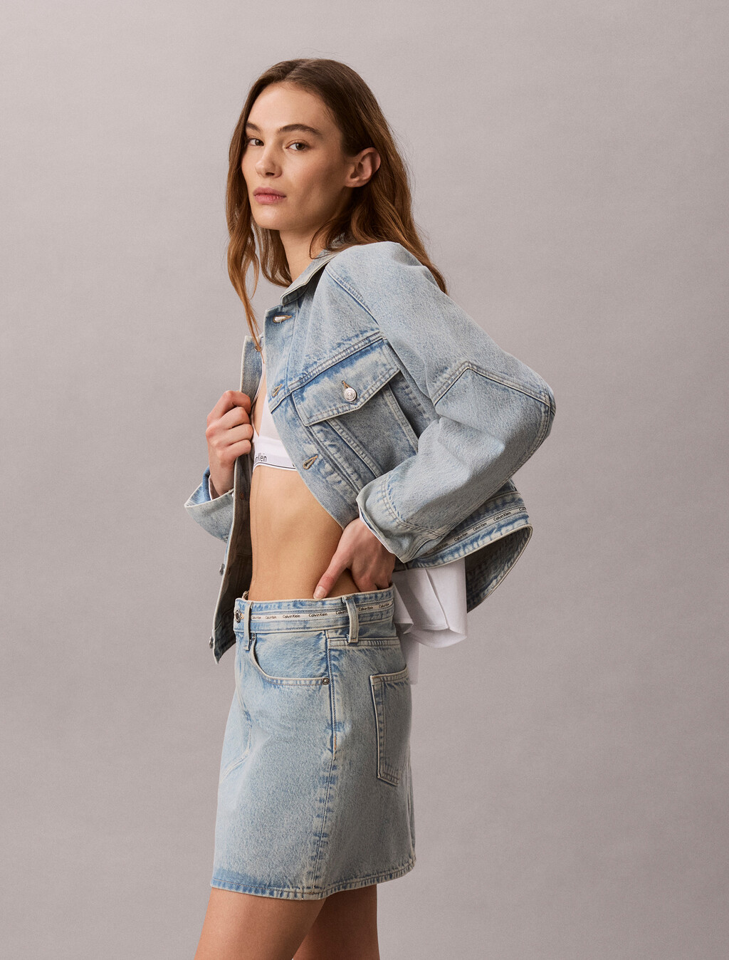 Boxy Logo Tape Denim Jacket, FRESH WATER, hi-res