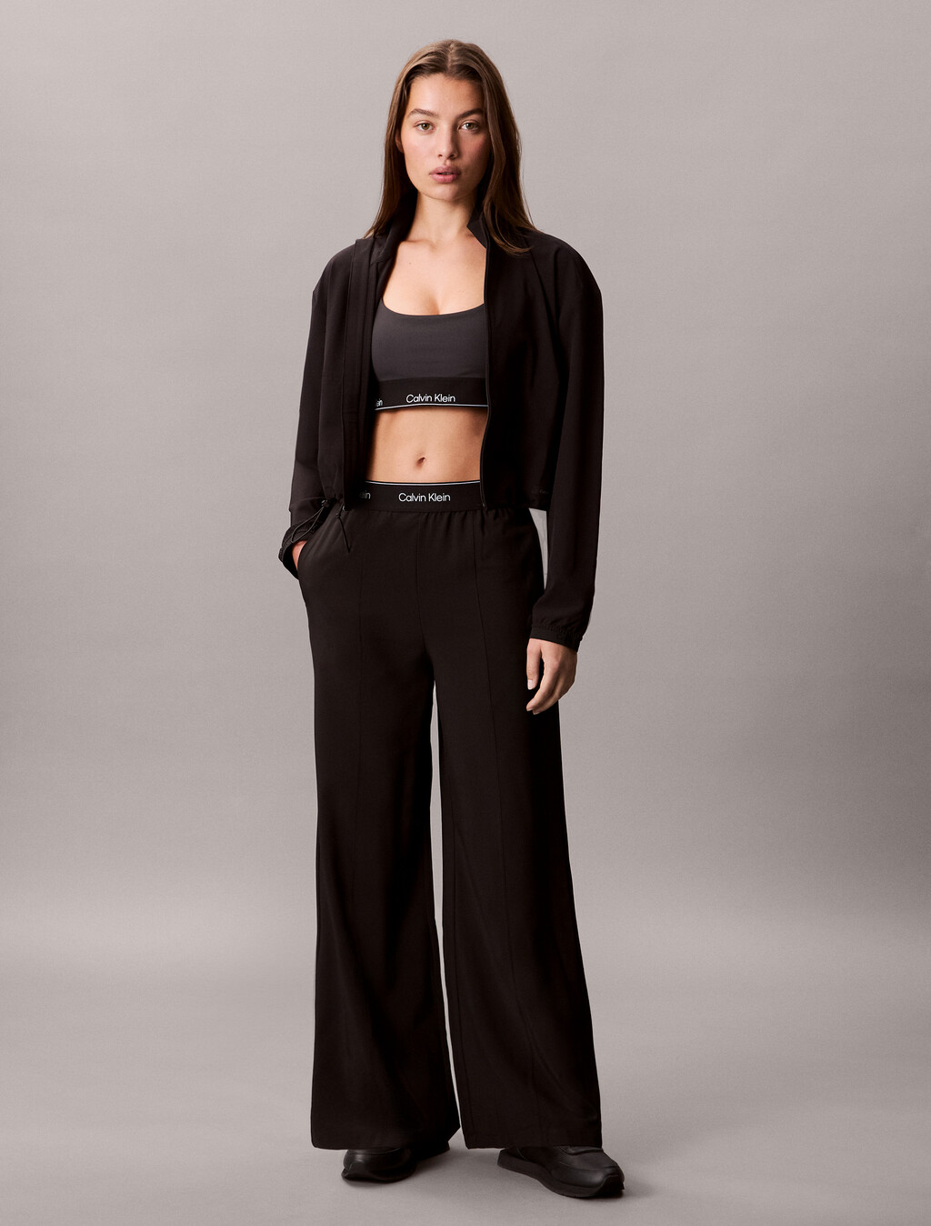 Essentials Wide Leg Track Pants, /Black, hi-res