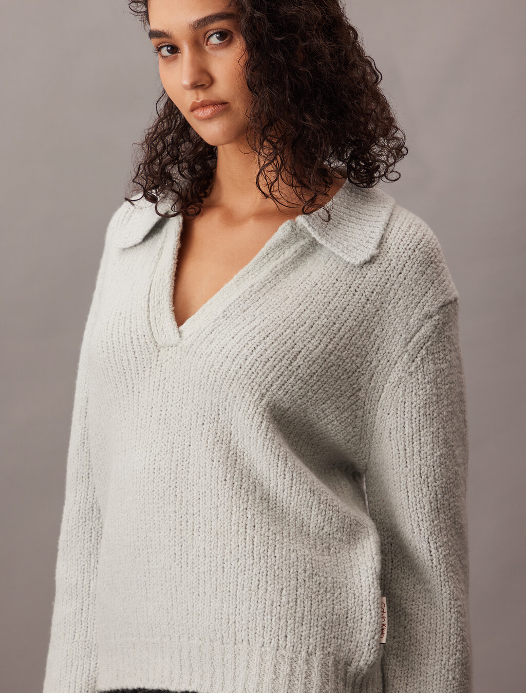 Merino Wool Boucle Polo Sweater, Melodic Blue, hi-res