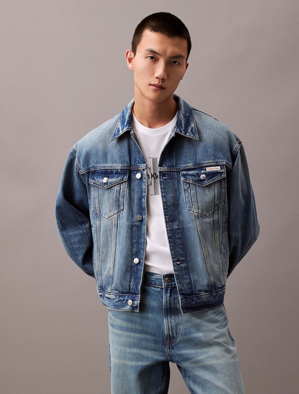 90s Denim Trucker Jacket, AURORA, hi-res