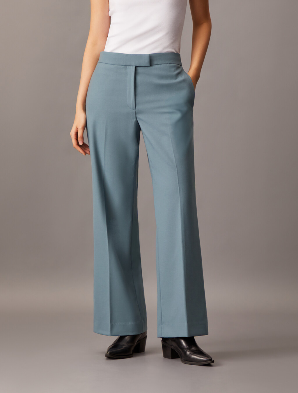 Coated Gabardine Flare Trousers, Stormy Weather, hi-res