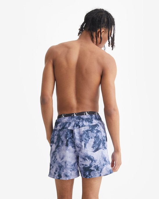 TIE DYE PRINT DOUBLE WAISTBAND MEDIUM SWIM SHORTS