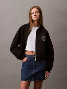 Oversized  Zip Bomber Jacket, Black, hi-res