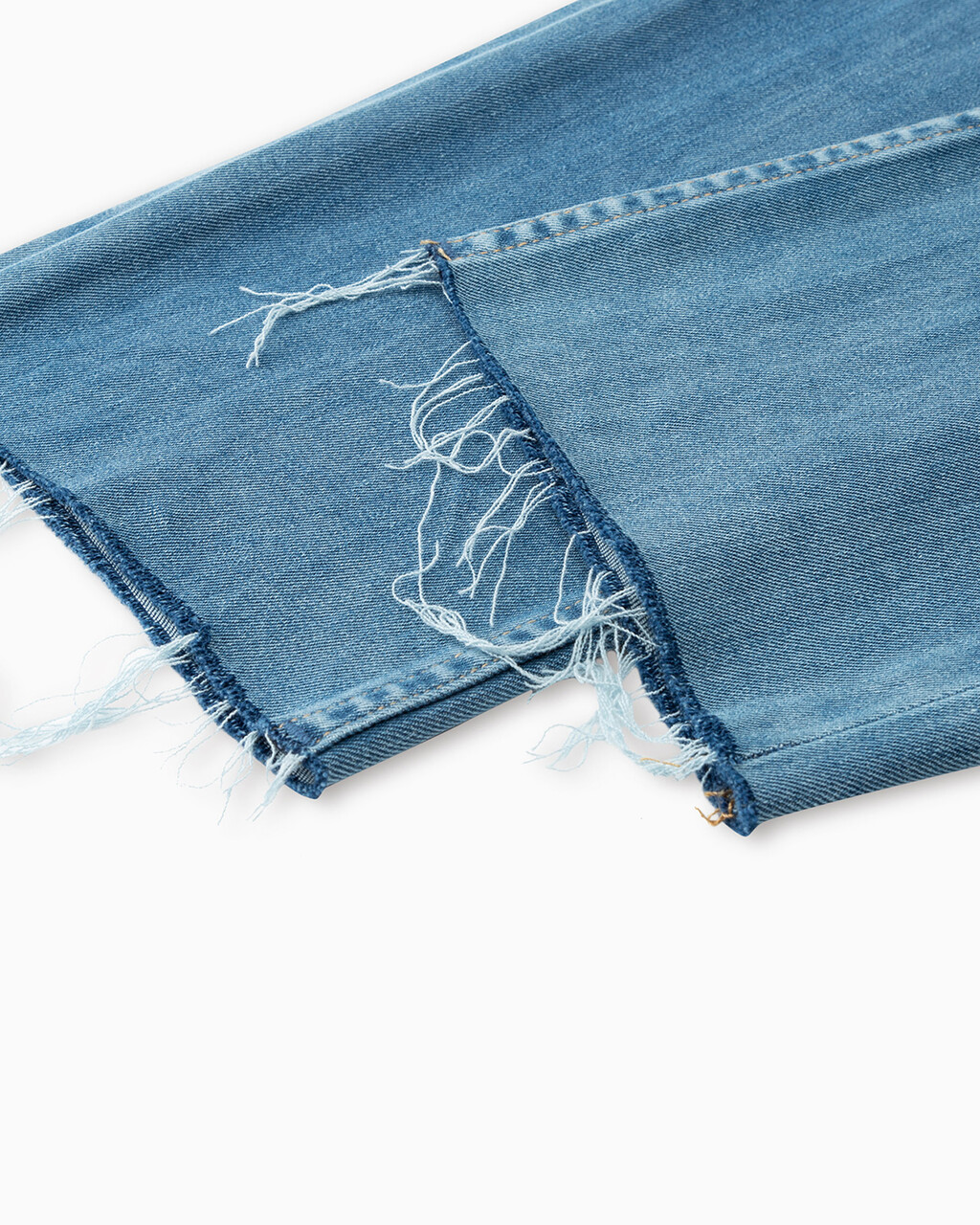 ULTIMATE STRETCH HIGH RISE SLIM STRAIGHT FRAYED JEANS, Mid Blue Embro Raw Hem, hi-res