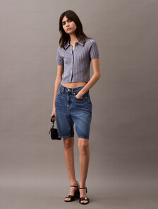 Silky Cropped Baby Polo Shirt, Country Blue, hi-res