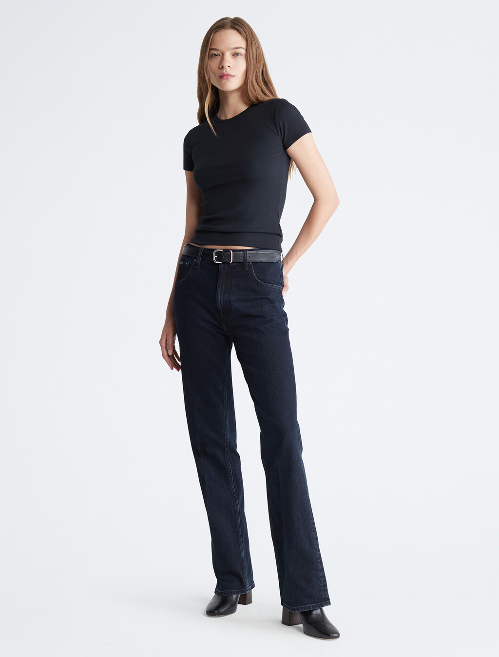 Ribbed Slim Fit Crewneck T-Shirt, Black Beauty, hi-res