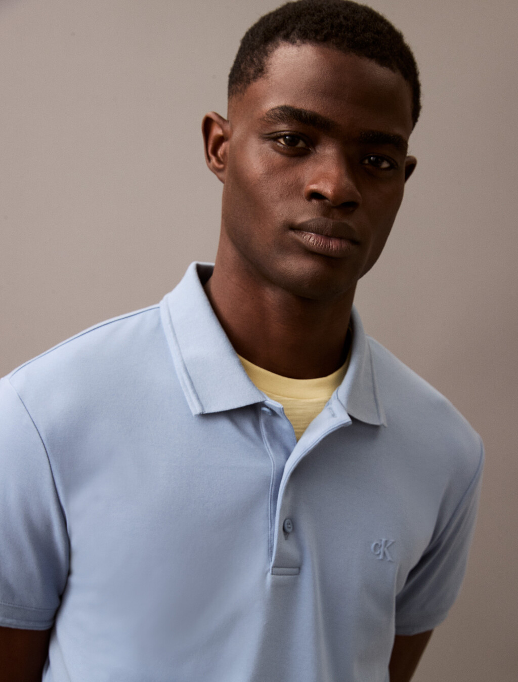 Embossed Monogram Tipped Polo, Faded Denim, hi-res