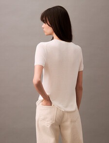 Fine Gauge Viscose Short Sleeve Sweater, Vanilla Ice, hi-res