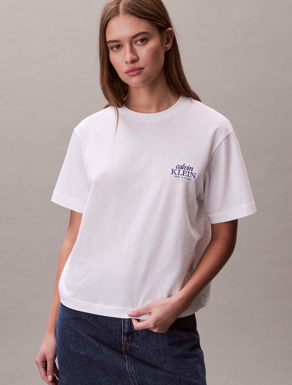 Relaxed Embroidered Logo T-shirt, Bright White, hi-res