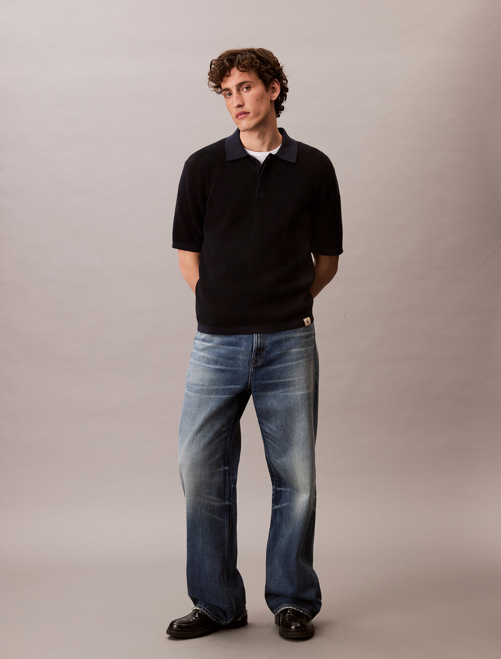 Smooth Cotton Waffle-Knit Monogram Logo Polo Shirt, Dark Sapphire, hi-res