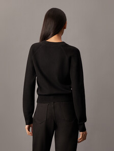 V Neck Rib Knit Cardigan, Ck Black, hi-res