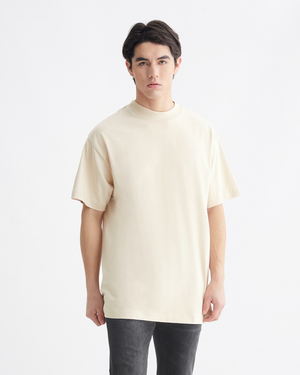 Leather Patch Relaxed Tee, Classic Beige, hi-res
