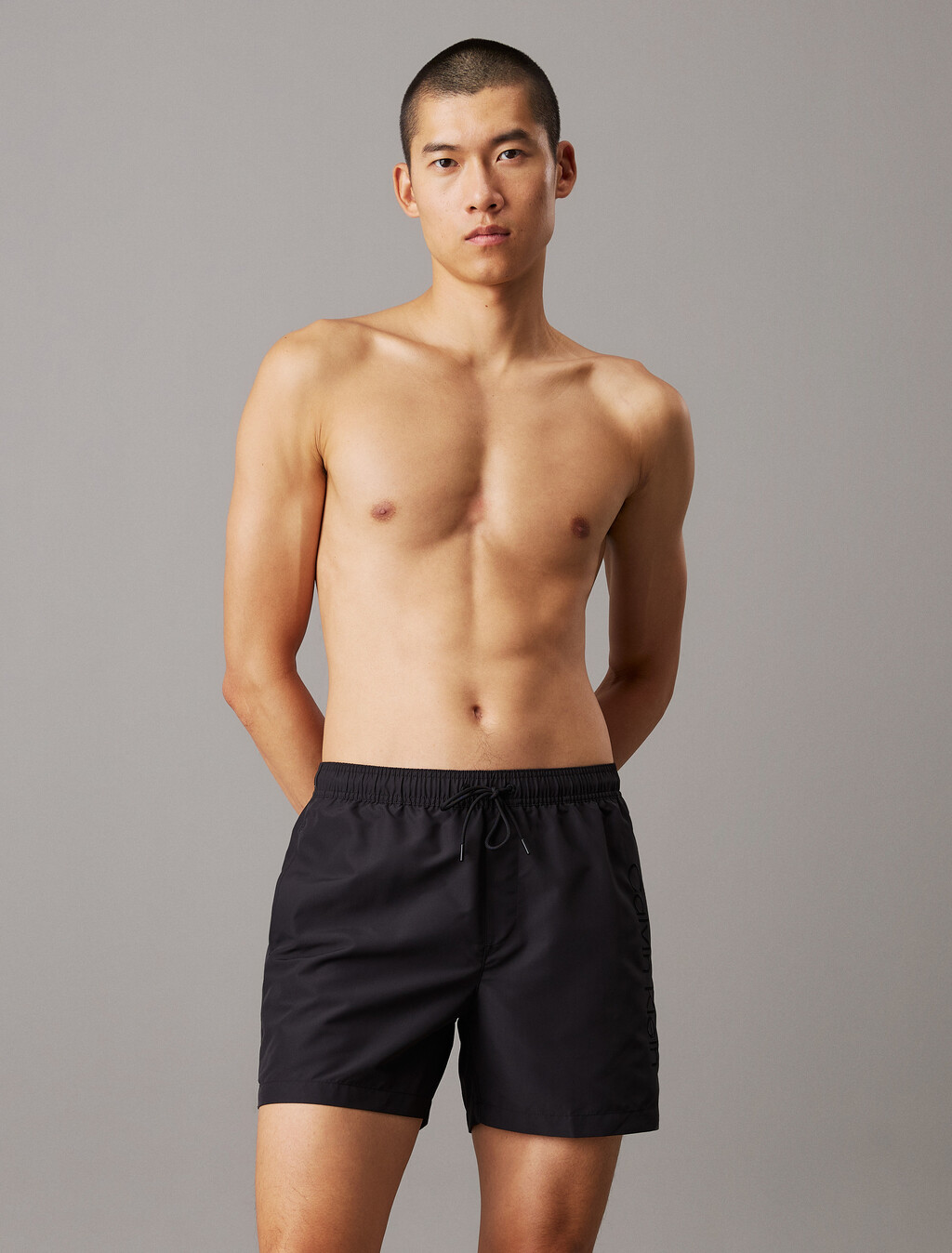 Medium Drawstring Swim Shorts - Logo Embroidery, Pvh Black, hi-res