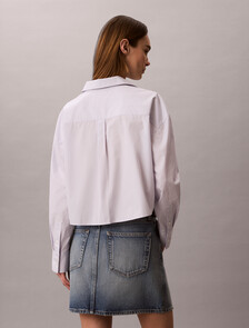 Cropped Cotton Poplin Stripe Shirt, MINI FIFTY STRIPE COSMIC SKY BRILLIANT WHITE, hi-res